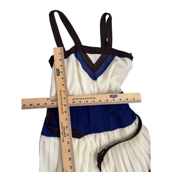 Milly Pleated Maxi Dress. Size 8. Blue/White Color Block Belted - Picture 11 of 16